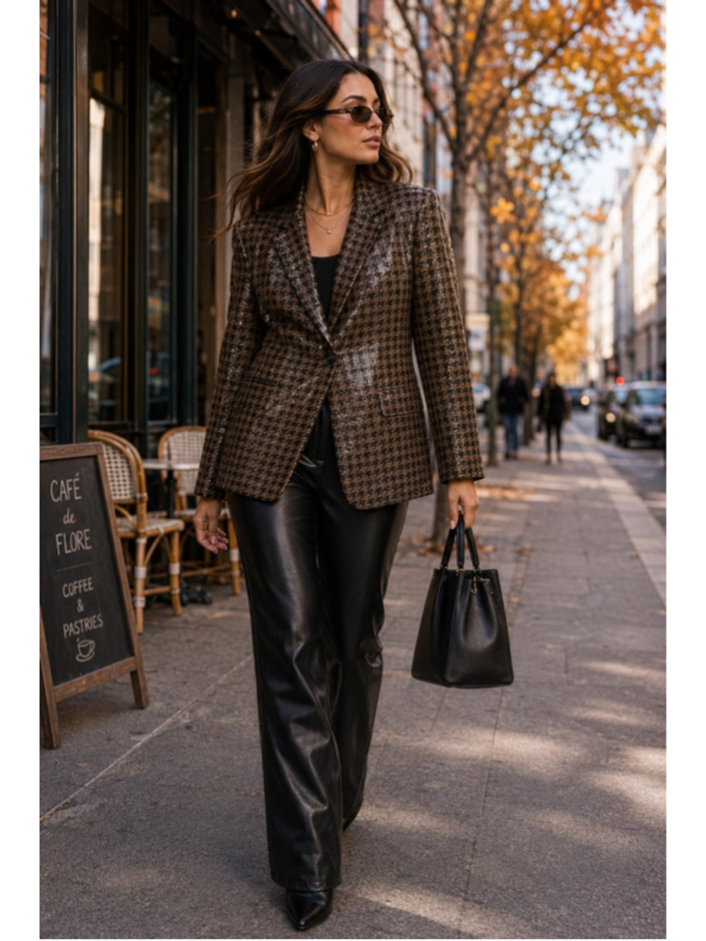 Vintage Harvé Benard Houndstooth Blazer Women’s Size 12 Brown Black Shiny Y2K Ja
